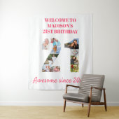 21. Geburtstag Party Foto Collage Hintergrund Rosa Wandteppich (Beispiel)