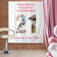 21. Geburtstag Party Foto Collage Hintergrund Rosa
