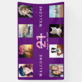 21. Geburtstag Party Foto Collage Mädchen lila Banner (Vertikal)