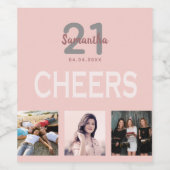21. Geburtstag Party Foto Collage Rose Goldjubeln Weinetikett (Einzelnes Label)