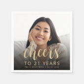 21. Geburtstag Party Foto Gold Script Cheers Serviette (Vorderseite)