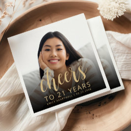 21. Geburtstag Party Foto Gold Script Cheers Serviette