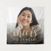 21. Geburtstag Party Foto Gold Script Cheers Wandteppich (Vorderseite)