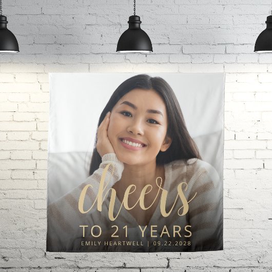 21. Geburtstag Party Foto Gold Script Cheers Wandteppich