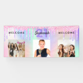 21. Geburtstag Party Foto holografisch rosa Tropfe Banner (Horizontal)