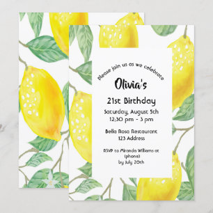 21. Geburtstag Party gelbe Zitronen weiß Einladung