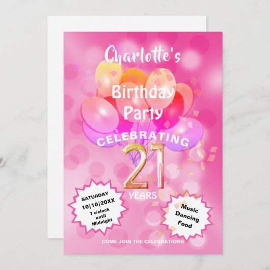 21. Geburtstag Party Glam Sparkle Glitzy Einladung (Vorne/Hinten)