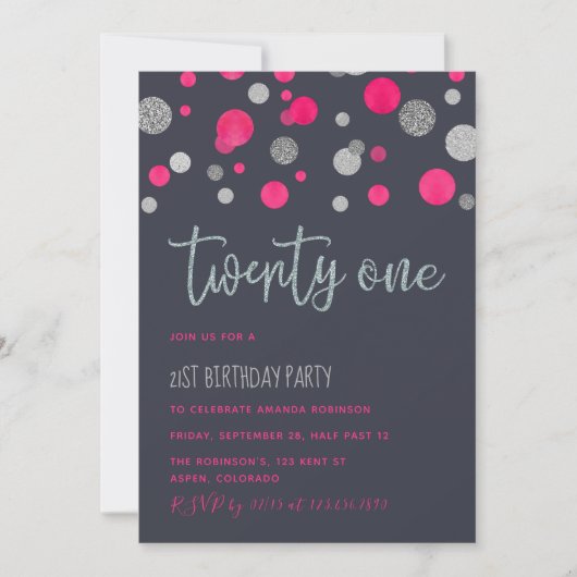 21. Geburtstag Party Glitzer Konfetti Einladung (Vorderseite)