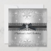 21. Geburtstag Party Glitzer Silver Gray Einladung (Vorderseite)