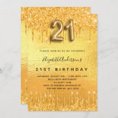 21. Geburtstag Party Gold Glitzer Tropfen Einladung (Vorne/Hinten)
