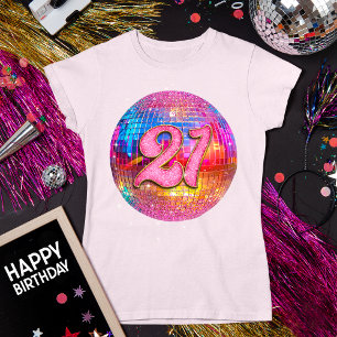 21. Geburtstag Party Gold Pink Glitzer Disco Ball T-Shirt