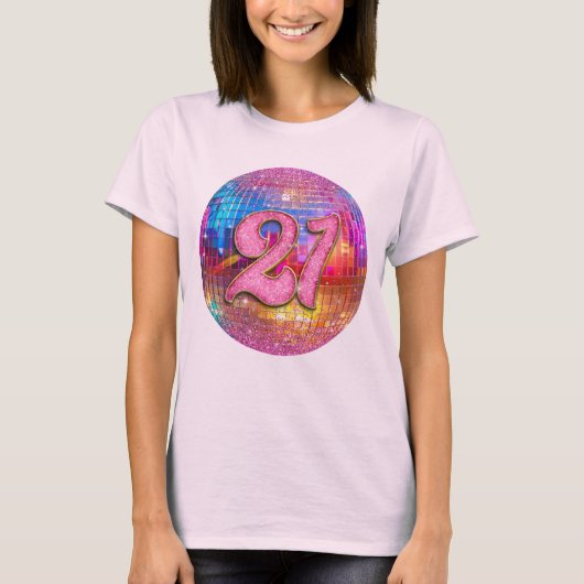 21. Geburtstag Party Gold Pink Glitzer Disco Ball T-Shirt (Vorderseite)