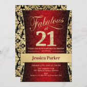 21. Geburtstag Party - Gold Red Black Einladung (Vorne/Hinten)