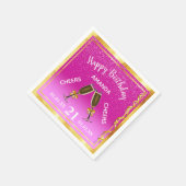 21. Geburtstag Party heiß rosa Goldjubeln Serviette (Ecke)