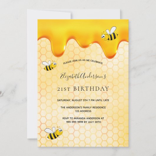 21. Geburtstag Party Honigwabe niedliche Hummelbie Einladung (Vorderseite)