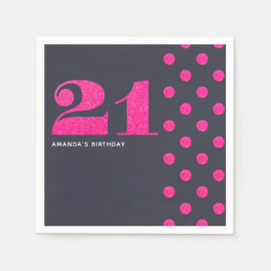 21. Geburtstag Party Hot-Pink Glitzer personalisie Serviette