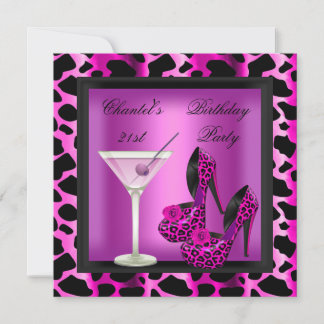 21. Geburtstag Party Hot Pink Leopard Martini Einladung