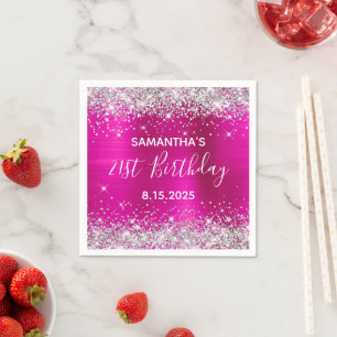 21. Geburtstag Party Hot Pink und Silver Glitzer Serviette