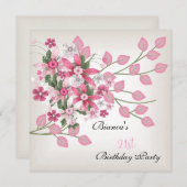 21. Geburtstag Party Hübsch Rosa Blüte Einladung (Vorne/Hinten)