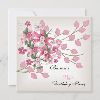 21. Geburtstag Party Hübsch Rosa Blüte Einladung