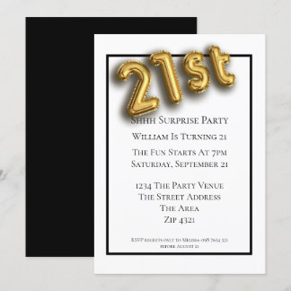 21. Geburtstag Party Imitate 3d Gold Ballon Schrif Einladung