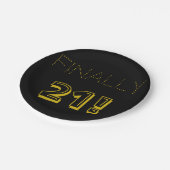 21. Geburtstag Party in Gold und Schwarz Pappteller (Schrägansicht)