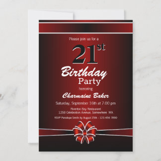 21. Geburtstag Party in Schwarz und Rot Einladung