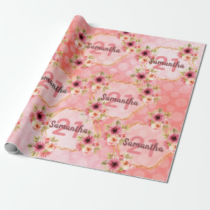 21. Geburtstag Party Korallen Gold Dahlia Blume Geschenkpapier