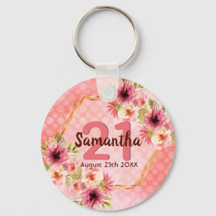 21. Geburtstag Party Korallen Gold Dahlia Blume Schlüsselanhänger