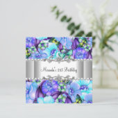 21. Geburtstag Party Lila Blütenperle Einladung (Stehend Vorderseite)