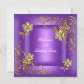 21. Geburtstag Party Lila Gold Diamond Einladung (Vorderseite)