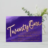 21. Geburtstag Party lila Rose Gold Folieneinladung (Stehend vorne)