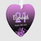 21. Geburtstag Party lila schwarzer Gradientenname Ornament (Vorderseite)
