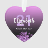 21. Geburtstag Party lila schwarzer Gradientenname Ornament (Rückseite)