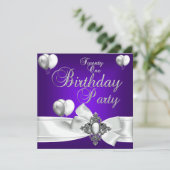 21. Geburtstag Party Lila Weißer Silberballon Einladung (Stehend Vorderseite)