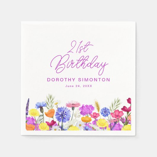 21. Geburtstag Party Lila Wildblume kundenspezifis Serviette (Vorderseite)