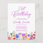 21. Geburtstag Party Lila Wildblumen Erschwinglich Einladungspostkarte (Vorderseite)