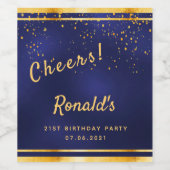 21. Geburtstag Party Marineblach Goldjubeln Weinetikett (Einzelnes Label)