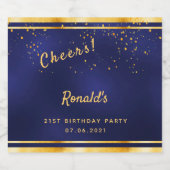 21. Geburtstag Party Marineblau Goldjubelnamen Bierflaschenetikett (Einzelnes Label)