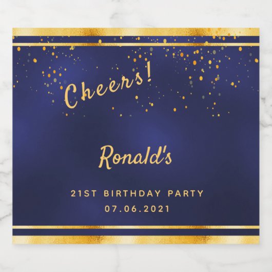 21. Geburtstag Party Marineblau Goldjubelnamen Bierflaschenetikett (Einzelnes Label)