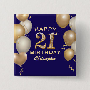 21. Geburtstag Party Navy Blue und Gold Balloons Button