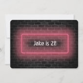 21. Geburtstag Party Neon Schild an Wand Einladung (Vorderseite)