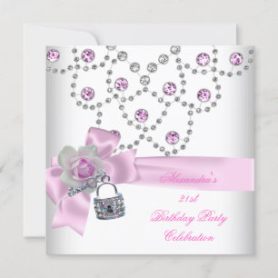 21. Geburtstag Party Overlay Pink Jewel Lock Einladung
