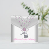 21. Geburtstag Party Overlay Pink Jewel Lock Einladung (Stehend Vorderseite)