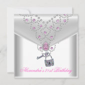 21. Geburtstag Party Overlay Pink Jewel Lock Einladung (Vorderseite)