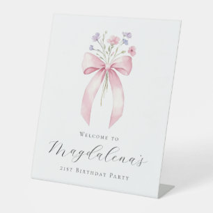 21. Geburtstag Party Pink Bow Wildblume Willkommen Sockelschild