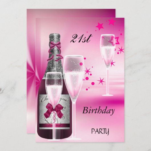 21. Geburtstag Party Pink Champagne 21 Einladung (Vorne/Hinten)