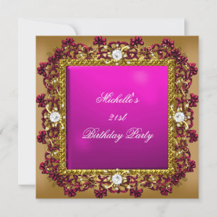21. Geburtstag Party Pink Gold Diamant Schmuck 3 Einladung