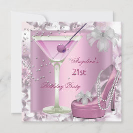 21. Geburtstag Party Pink Martini High Heel Floral Einladung