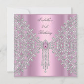 21. Geburtstag Party Pink Silver White Diamond Einladung (Vorderseite)